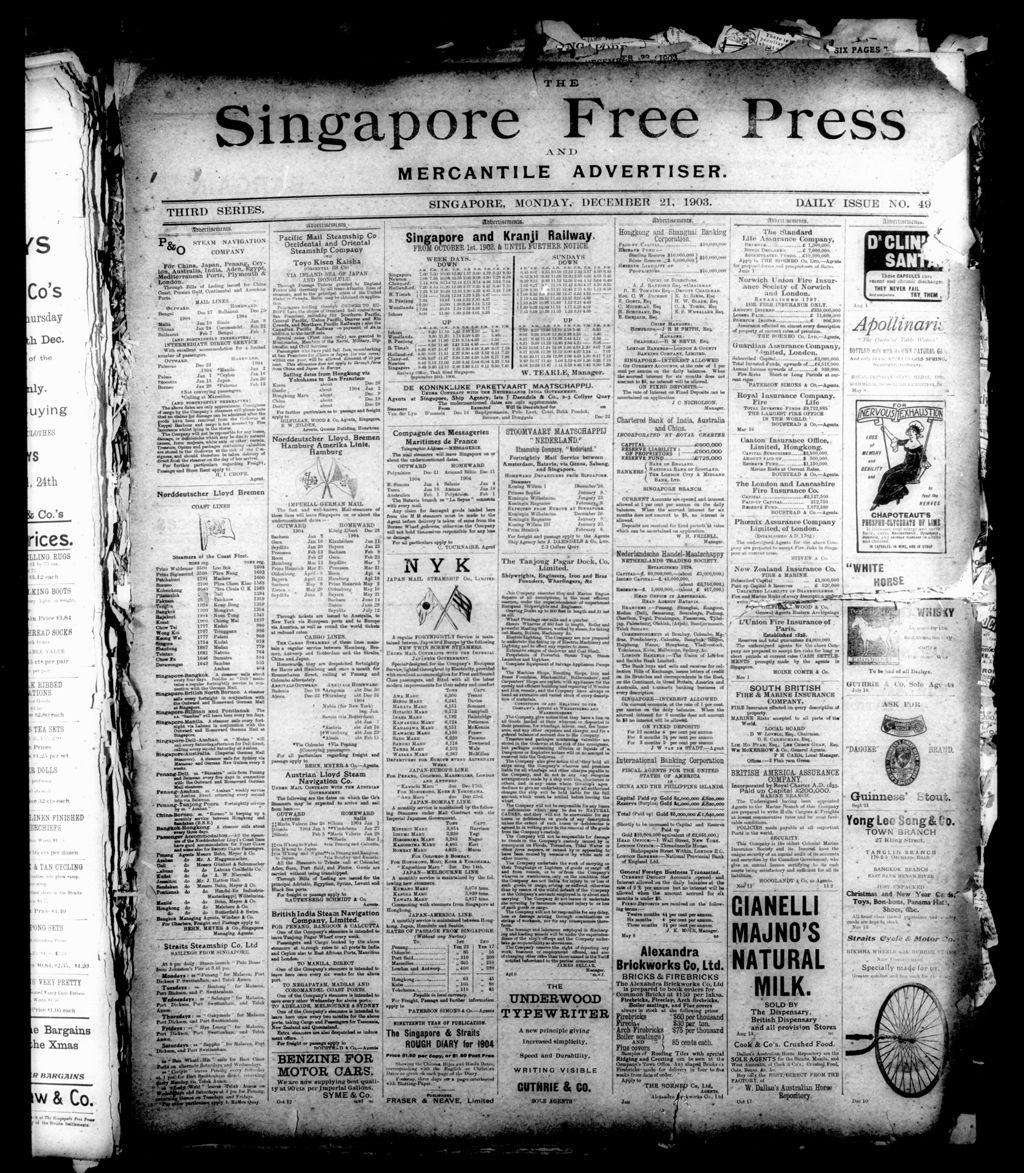 Miniature of Singapore Free Press and Mercantile Advertiser 21 December 1903