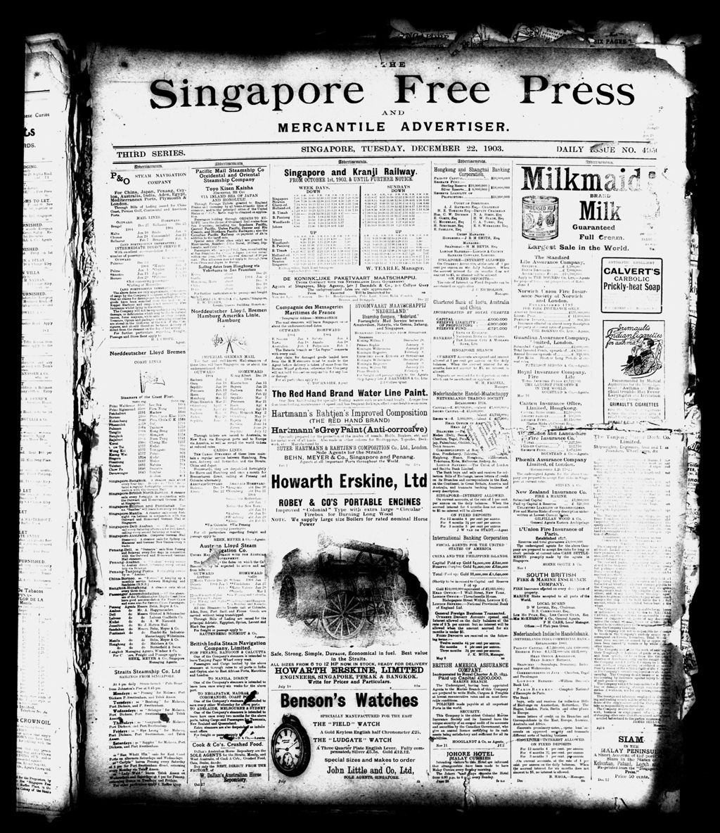 Miniature of Singapore Free Press and Mercantile Advertiser 22 December 1903