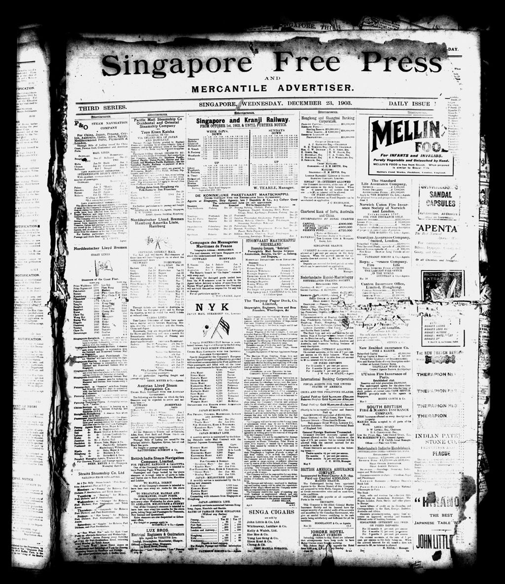 Miniature of Singapore Free Press and Mercantile Advertiser 23 December 1903