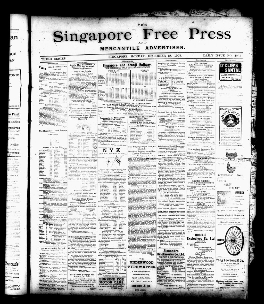 Miniature of Singapore Free Press and Mercantile Advertiser 28 December 1903