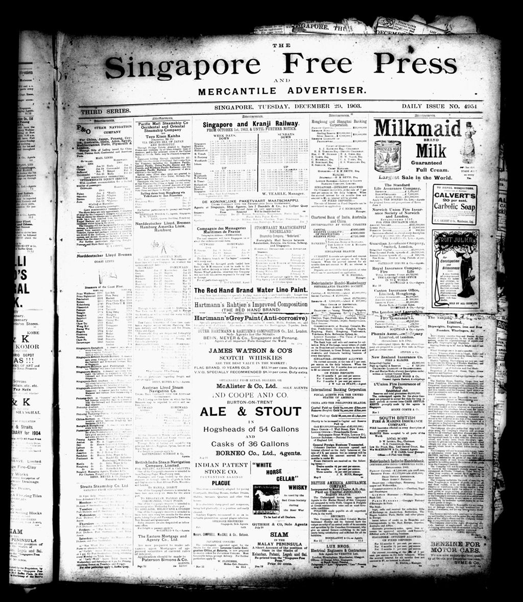 Miniature of Singapore Free Press and Mercantile Advertiser 29 December 1903