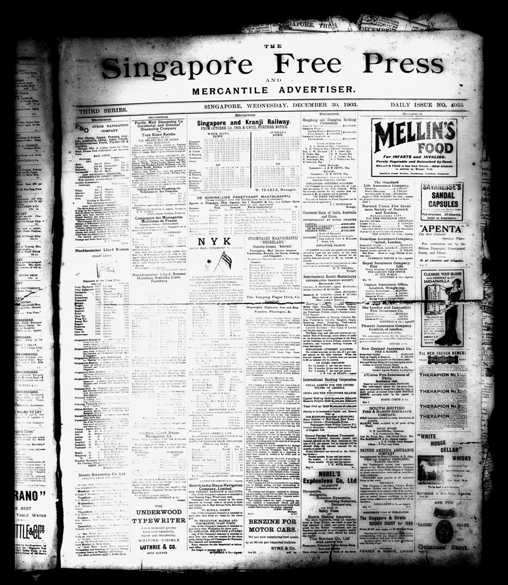 Miniature of Singapore Free Press and Mercantile Advertiser 30 December 1903