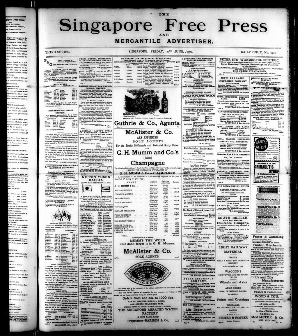 Miniature of Singapore Free Press and Mercantile Advertiser 22 June 1900