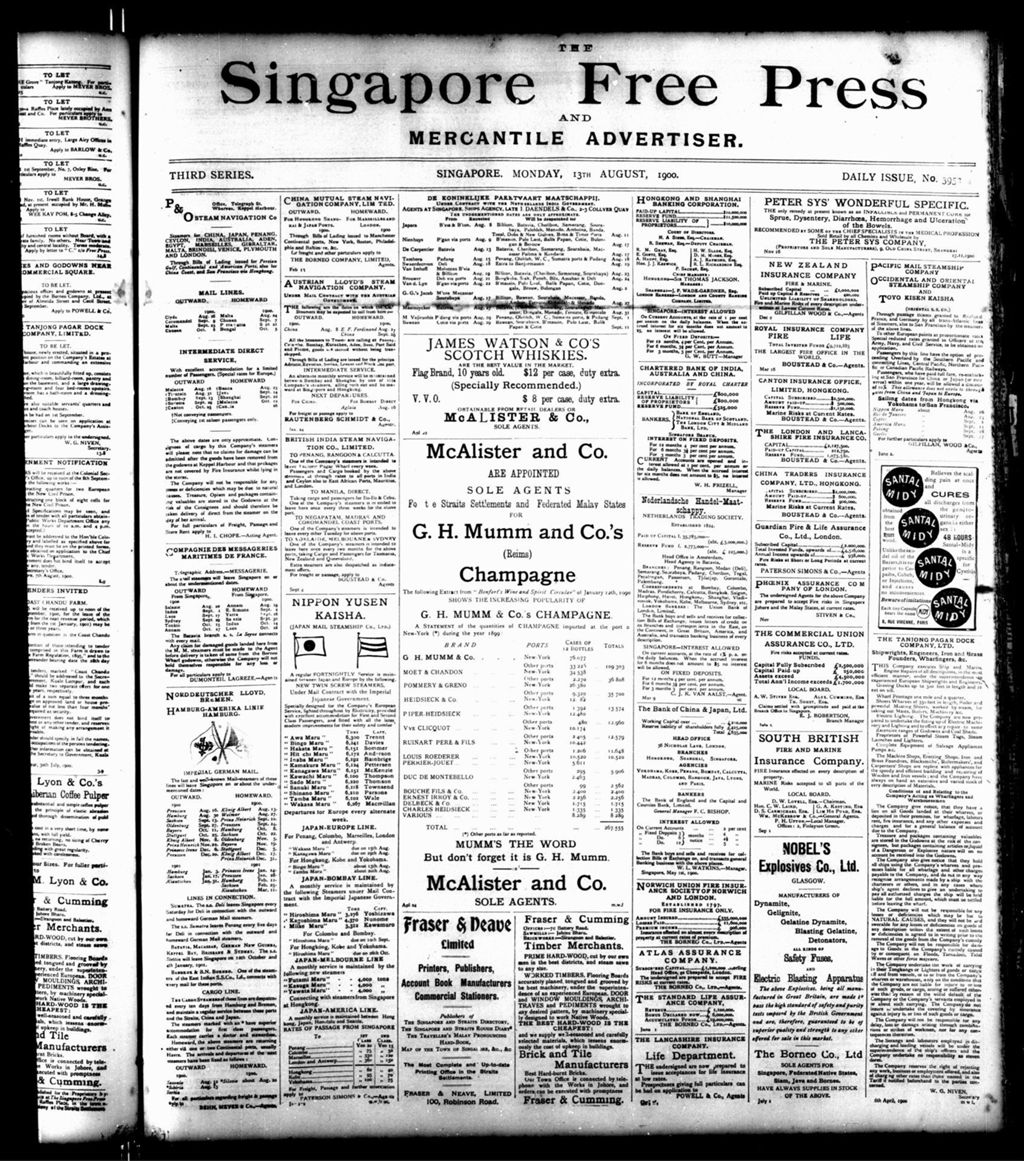 Miniature of Singapore Free Press and Mercantile Advertiser 13 August 1900