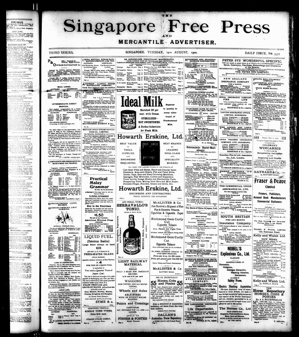 Miniature of Singapore Free Press and Mercantile Advertiser 14 August 1900