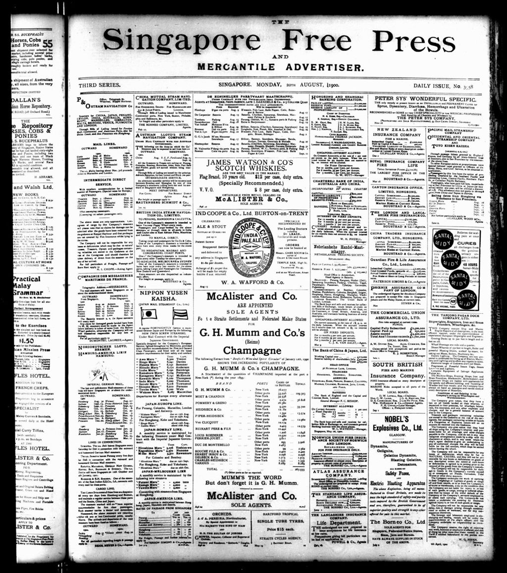 Miniature of Singapore Free Press and Mercantile Advertiser 20 August 1900