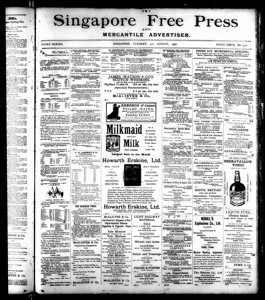 Miniature of Singapore Free Press and Mercantile Advertiser 21 August 1900