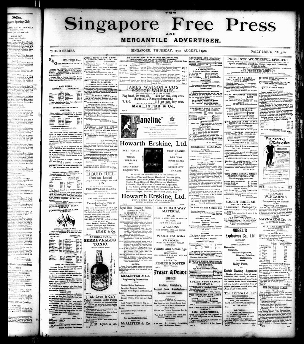 Miniature of Singapore Free Press and Mercantile Advertiser 23 August 1900