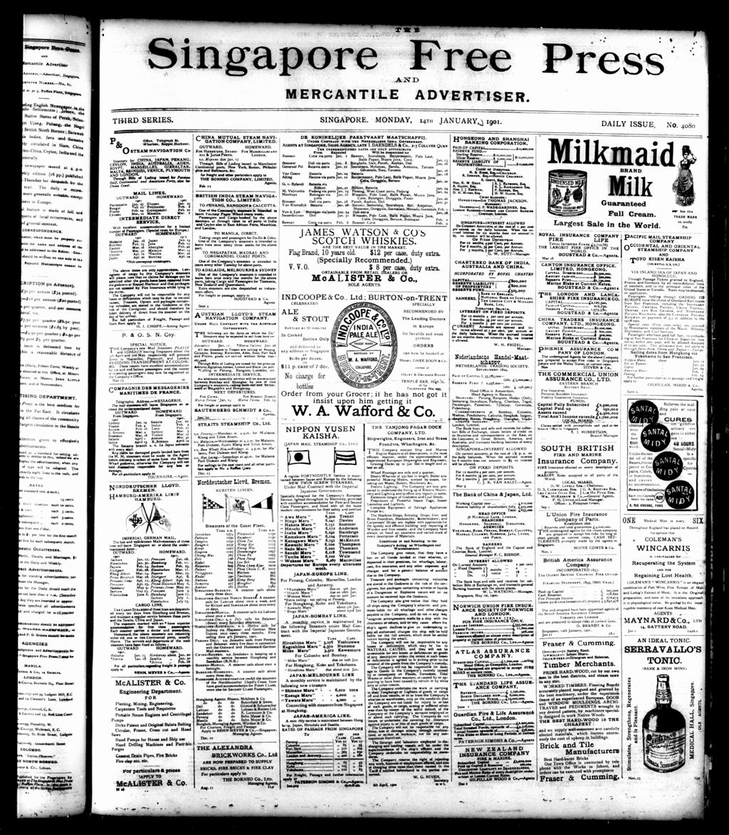 Miniature of Singapore Free Press and Mercantile Advertiser 14 January 1901