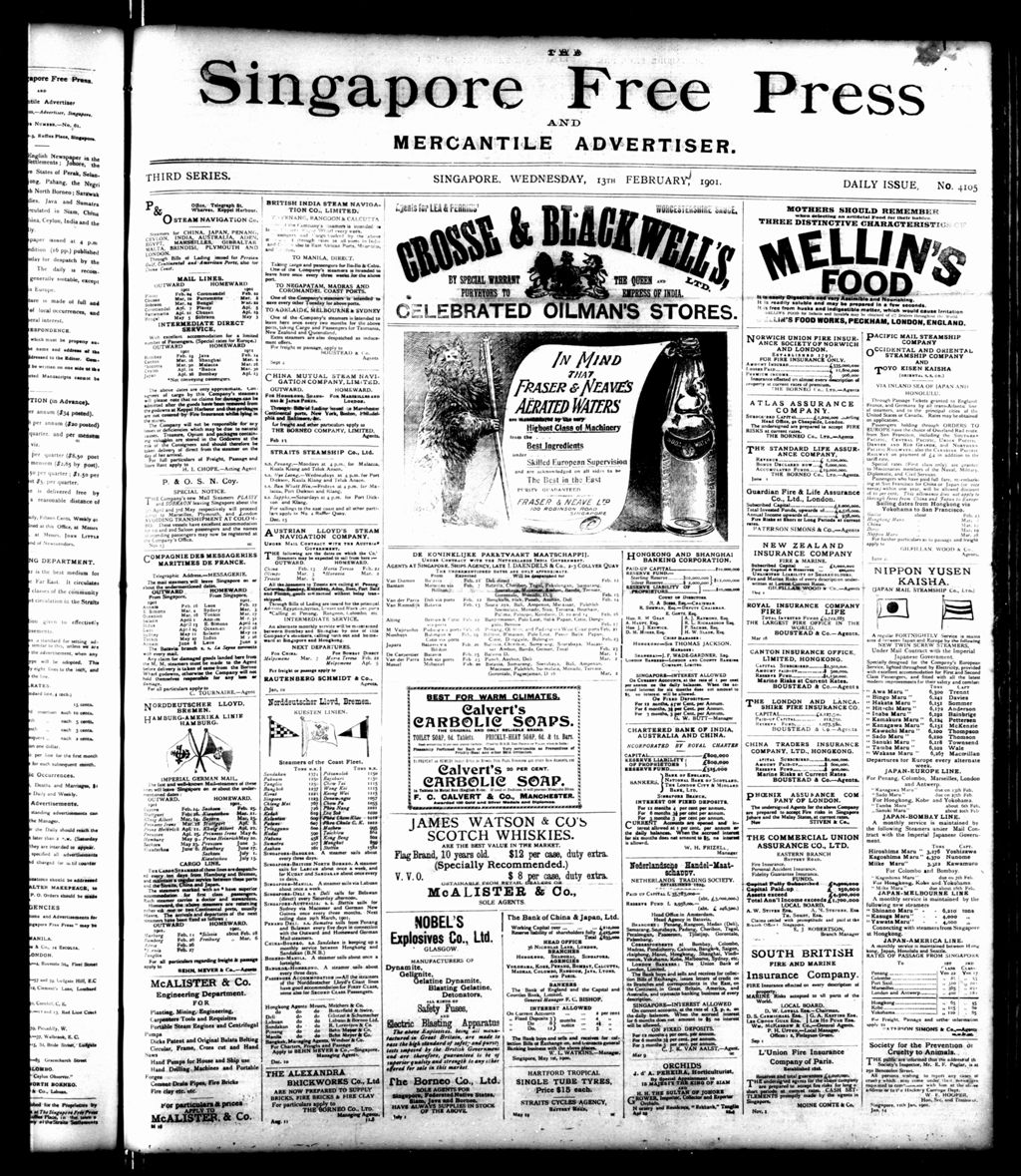 Miniature of Singapore Free Press and Mercantile Advertiser 13 February 1901