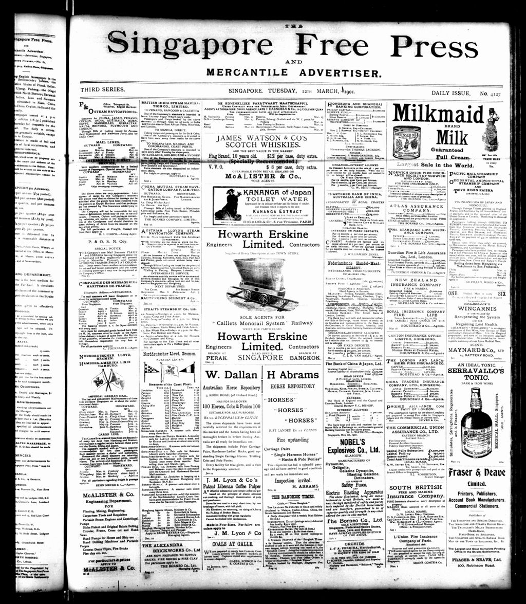 Miniature of Singapore Free Press and Mercantile Advertiser 12 March 1901