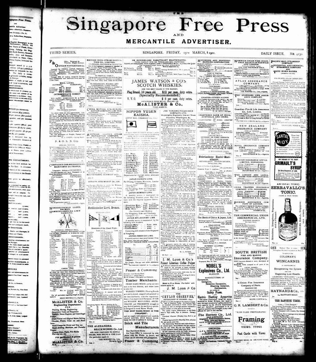 Miniature of Singapore Free Press and Mercantile Advertiser 15 March 1901