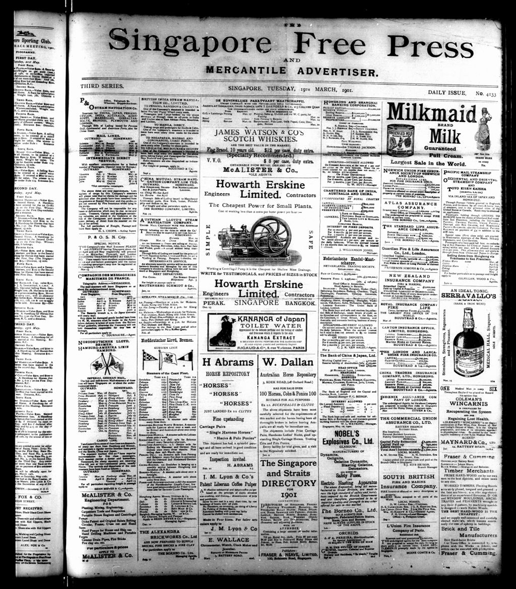 Miniature of Singapore Free Press and Mercantile Advertiser 19 March 1901