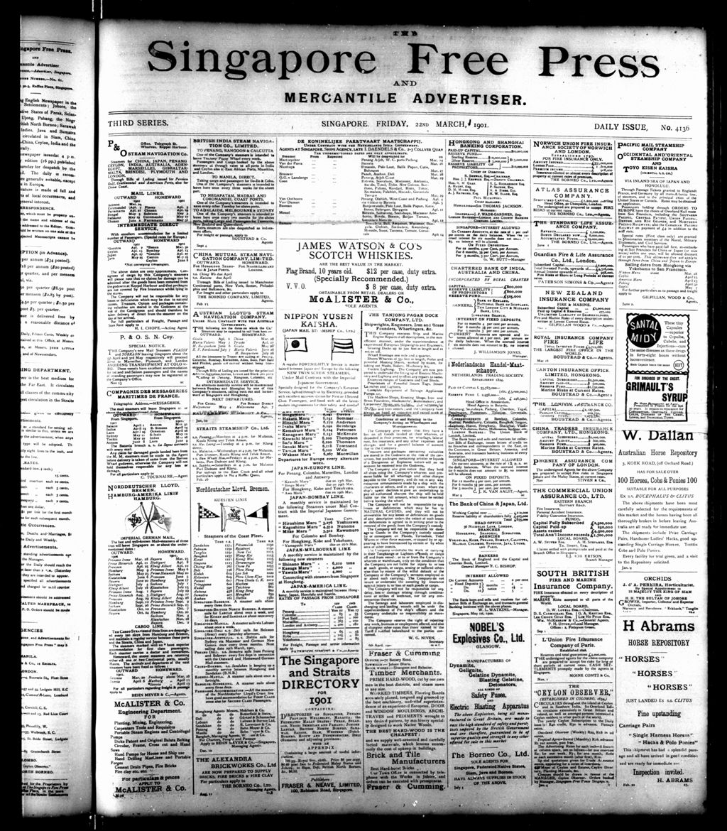 Miniature of Singapore Free Press and Mercantile Advertiser 22 March 1901