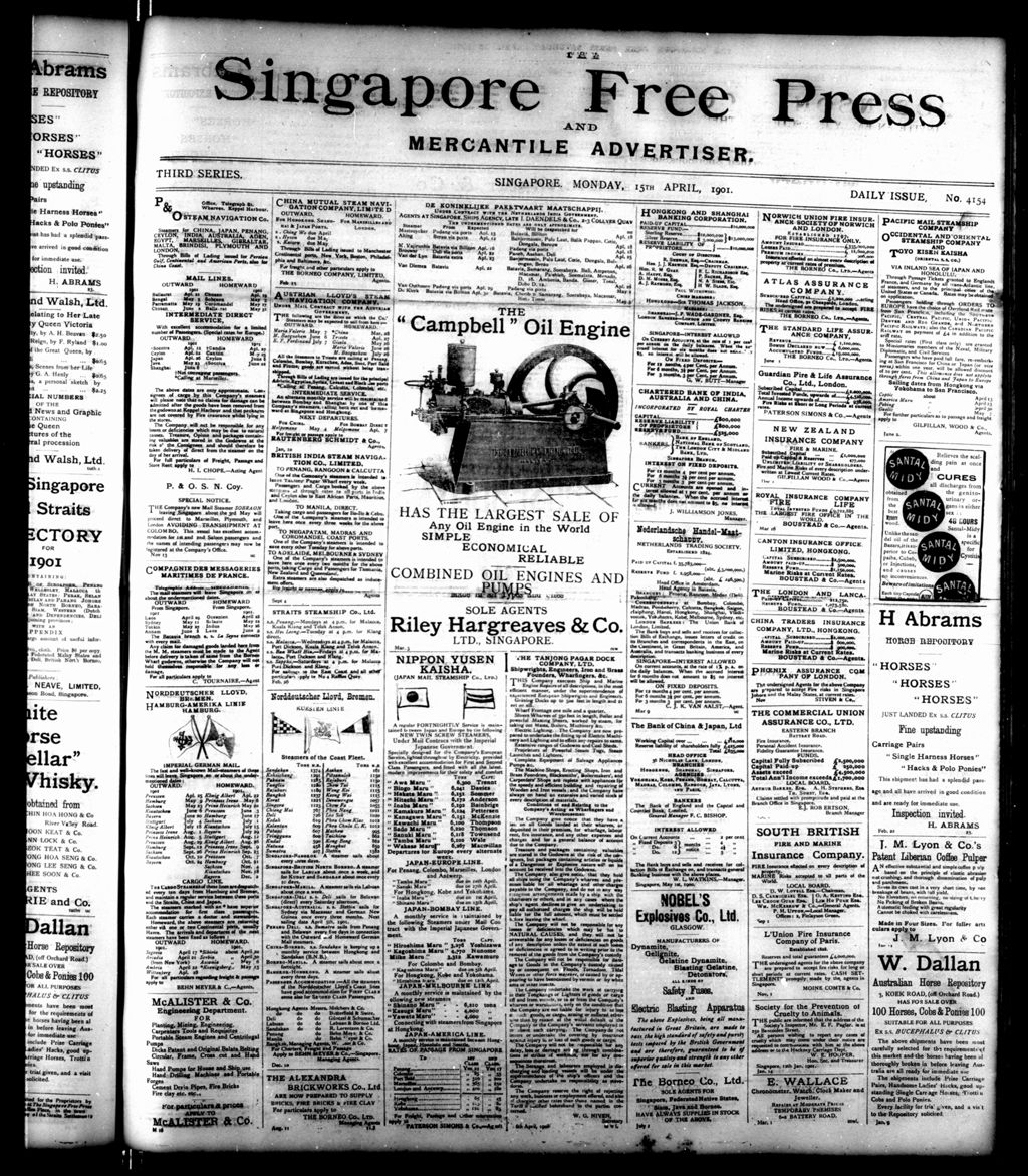 Miniature of Singapore Free Press and Mercantile Advertiser 15 April 1901