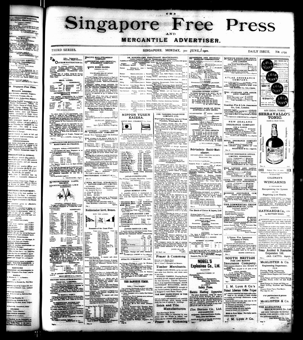 Miniature of Singapore Free Press and Mercantile Advertiser 03 June 1901