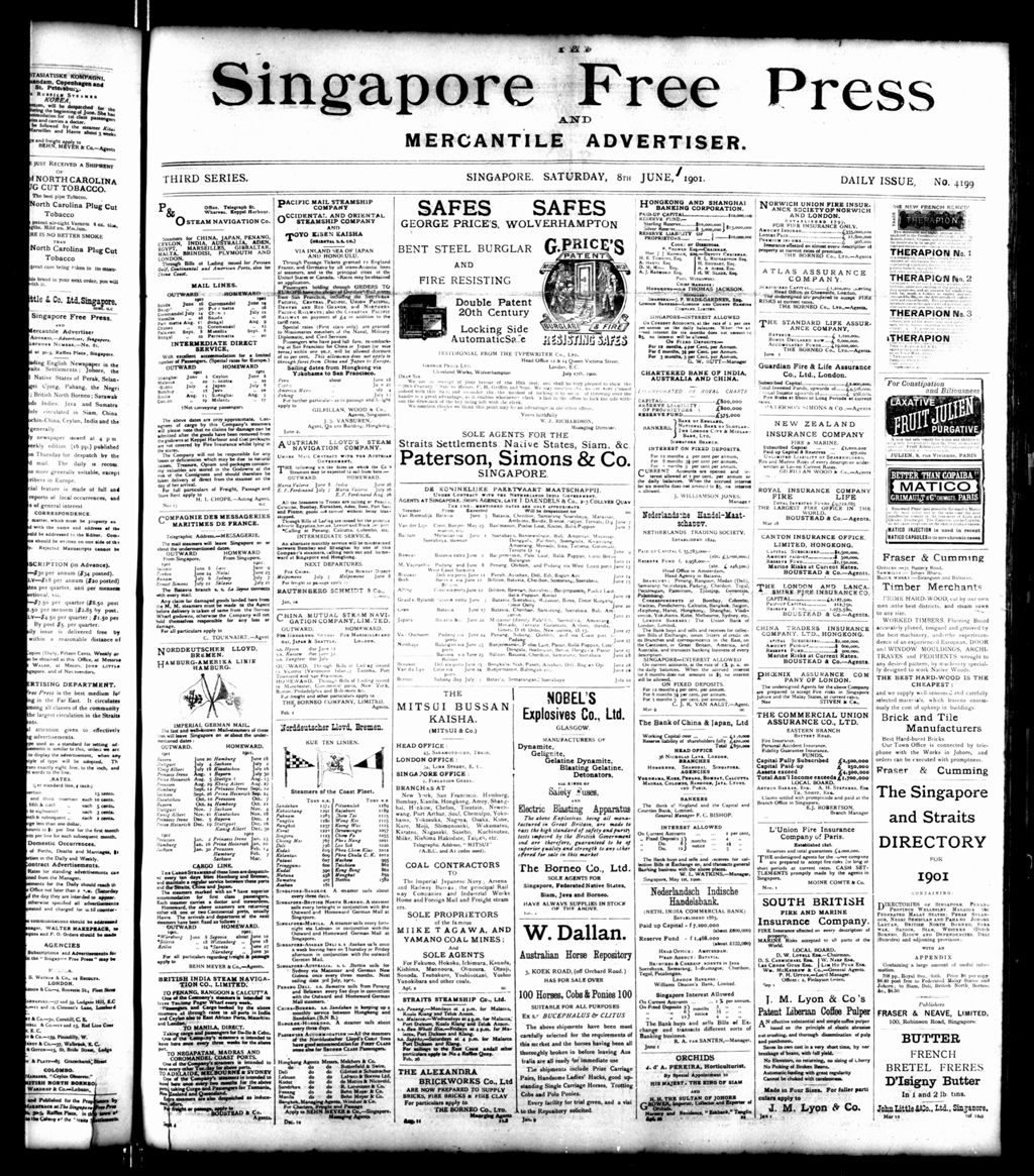 Miniature of Singapore Free Press and Mercantile Advertiser 08 June 1901