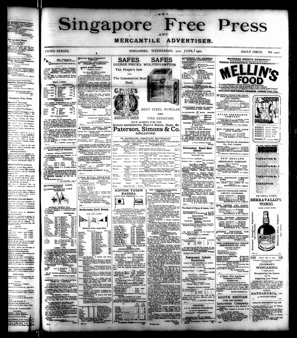 Miniature of Singapore Free Press and Mercantile Advertiser 12 June 1901