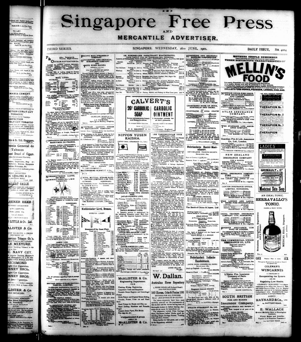 Miniature of Singapore Free Press and Mercantile Advertiser 26 June 1901