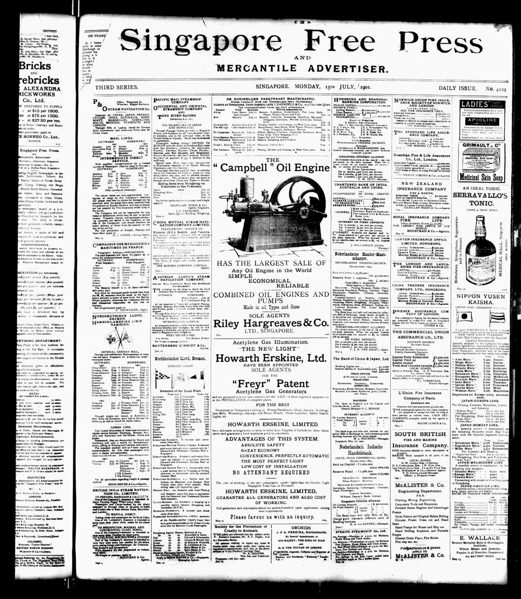 Miniature of Singapore Free Press and Mercantile Advertiser 15 July 1901