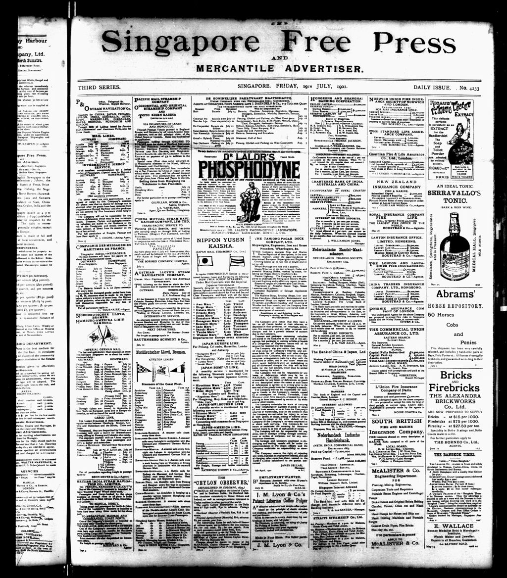 Miniature of Singapore Free Press and Mercantile Advertiser 19 July 1901