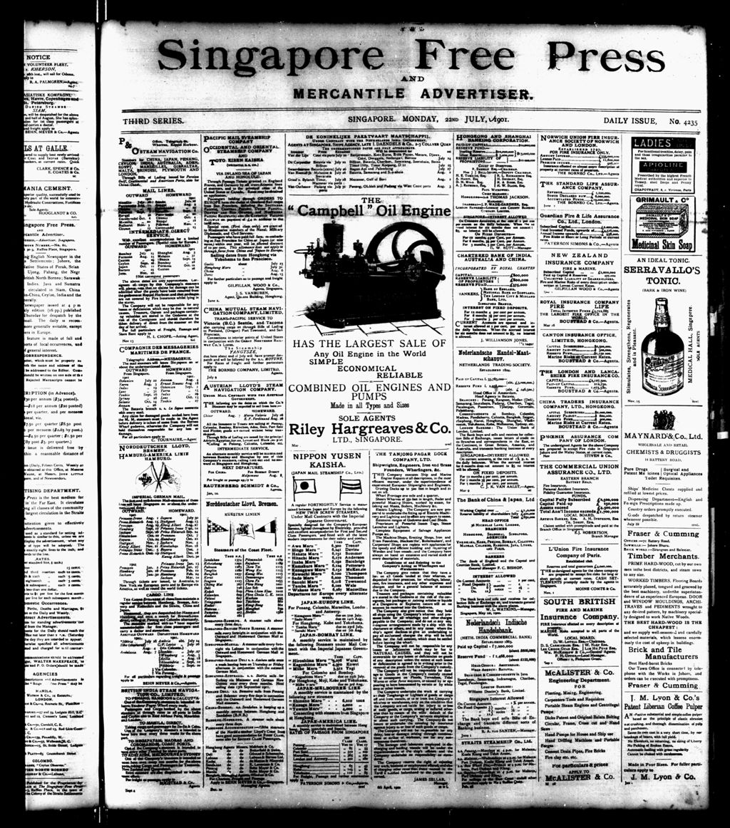 Miniature of Singapore Free Press and Mercantile Advertiser 22 July 1901