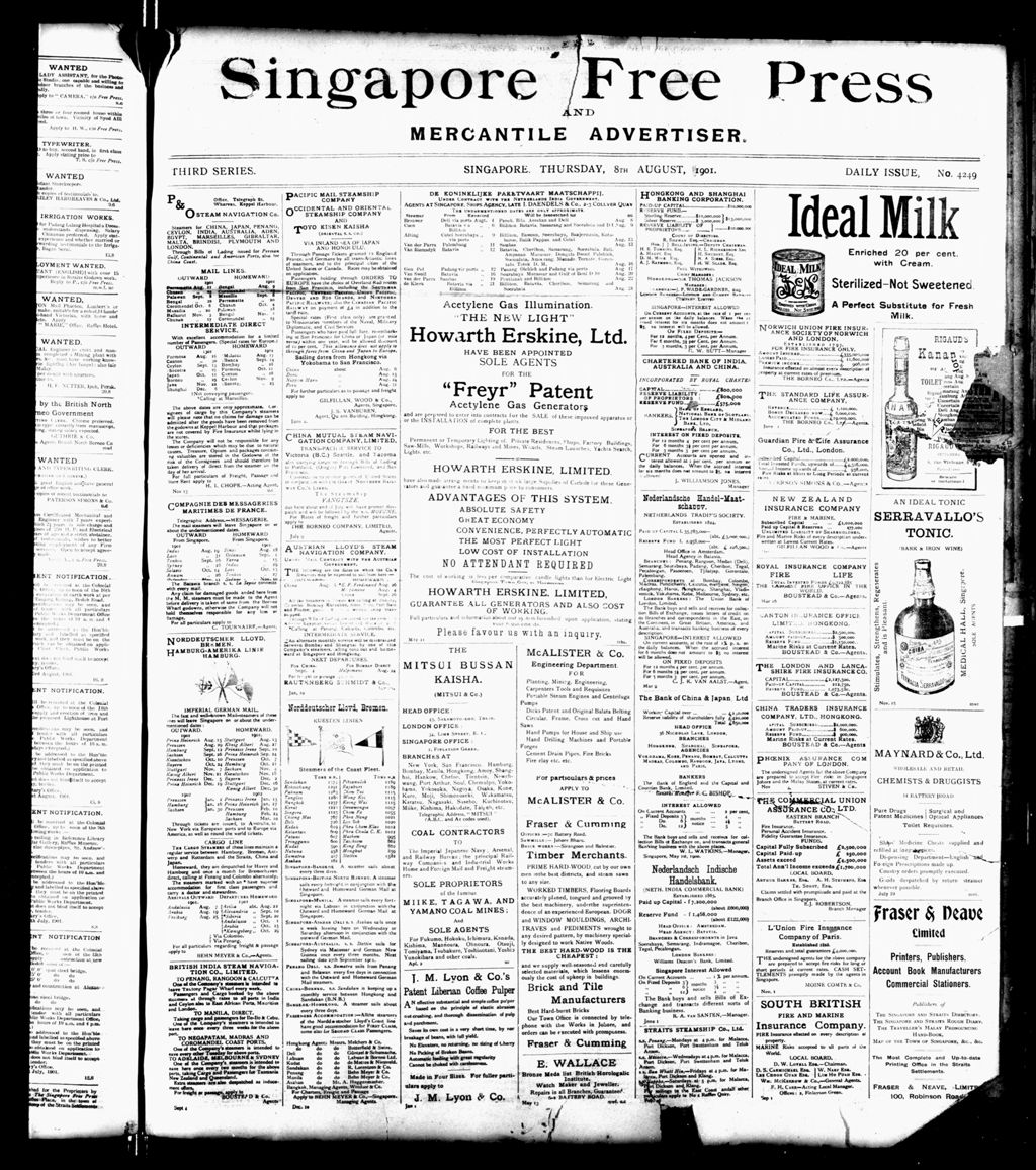 Miniature of Singapore Free Press and Mercantile Advertiser 08 August 1901