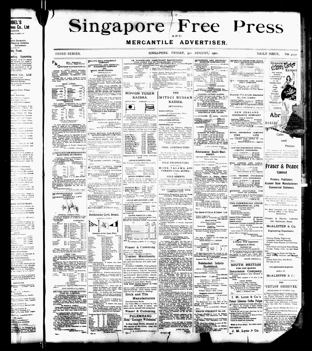 Miniature of Singapore Free Press and Mercantile Advertiser 09 August 1901