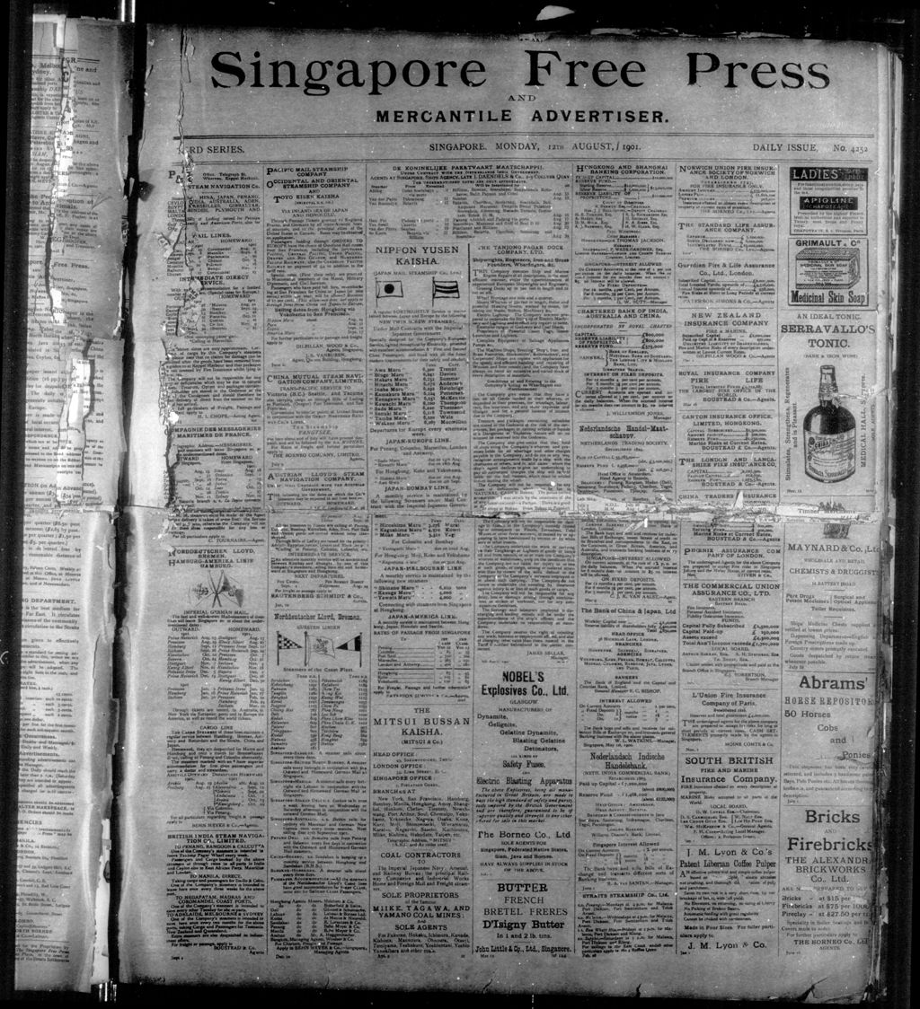 Miniature of Singapore Free Press and Mercantile Advertiser 12 August 1901