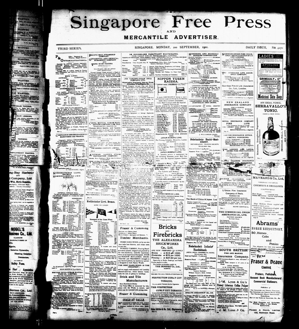 Miniature of Singapore Free Press and Mercantile Advertiser 02 September 1901