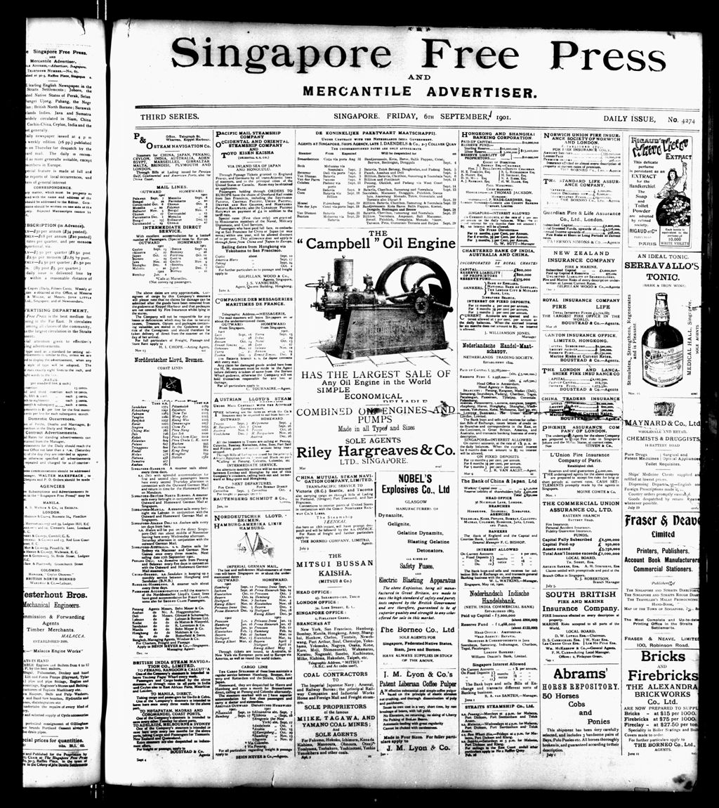 Miniature of Singapore Free Press and Mercantile Advertiser 06 September 1901