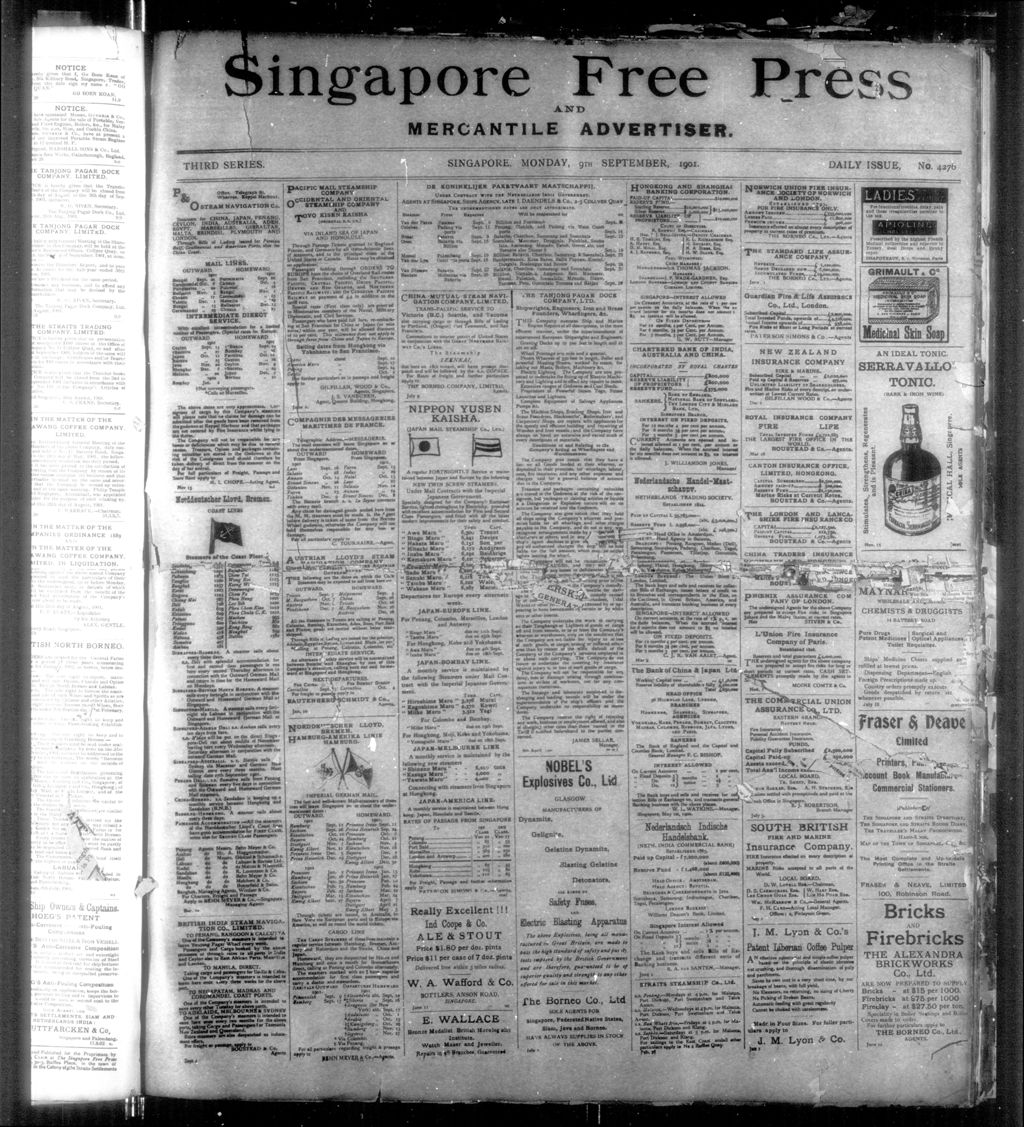 Miniature of Singapore Free Press and Mercantile Advertiser 09 September 1901