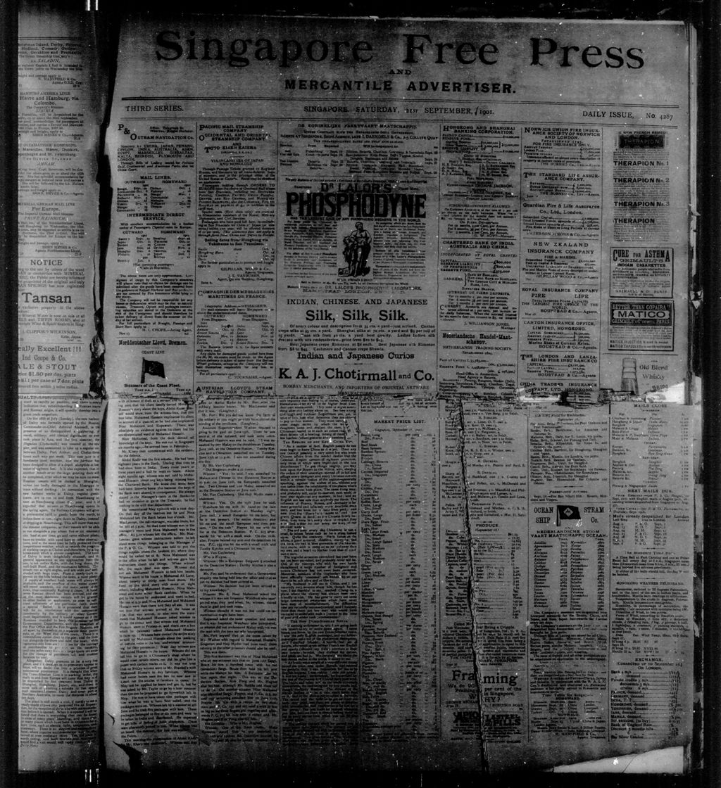 Miniature of Singapore Free Press and Mercantile Advertiser 21 September 1901