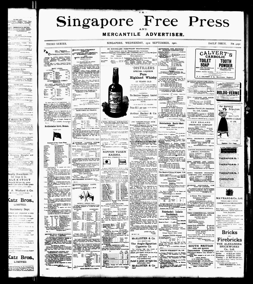 Miniature of Singapore Free Press and Mercantile Advertiser 25 September 1901