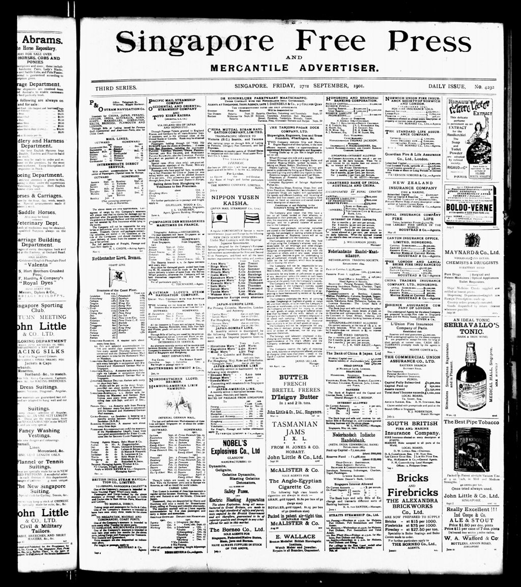 Miniature of Singapore Free Press and Mercantile Advertiser 27 September 1901