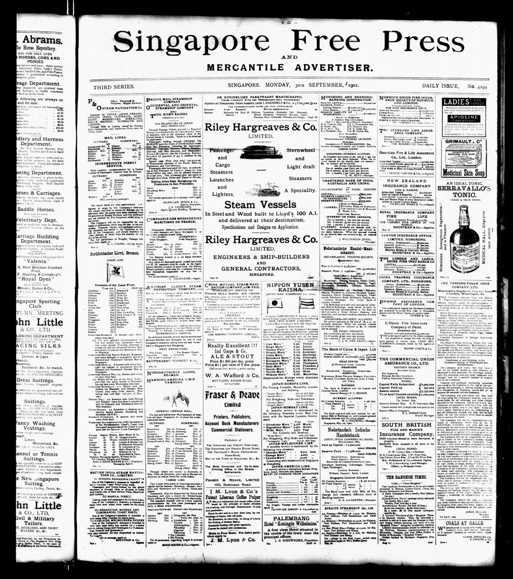 Miniature of Singapore Free Press and Mercantile Advertiser 30 September 1901