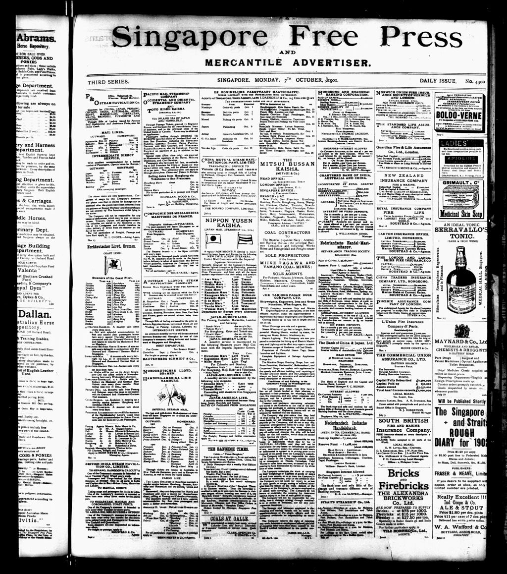 Miniature of Singapore Free Press and Mercantile Advertiser 07 October 1901