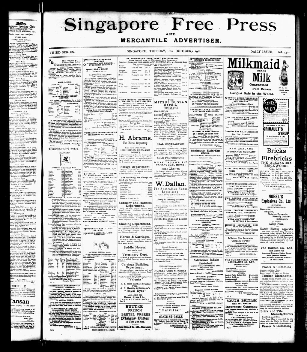 Miniature of Singapore Free Press and Mercantile Advertiser 08 October 1901