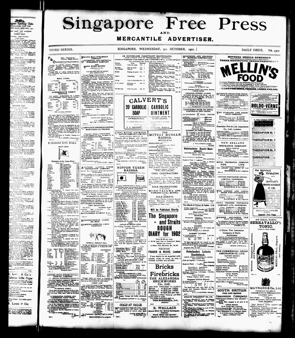 Miniature of Singapore Free Press and Mercantile Advertiser 09 October 1901