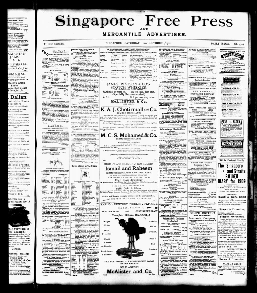 Miniature of Singapore Free Press and Mercantile Advertiser 12 October 1901