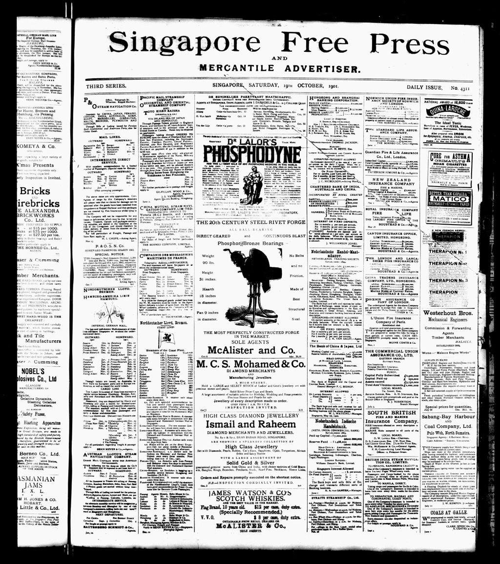 Miniature of Singapore Free Press and Mercantile Advertiser 19 October 1901