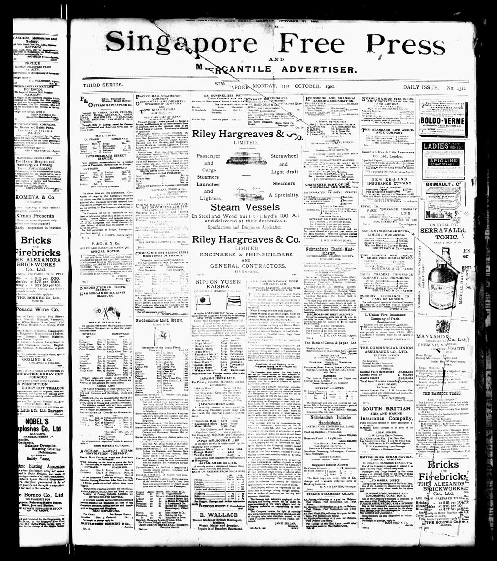 Miniature of Singapore Free Press and Mercantile Advertiser 21 October 1901