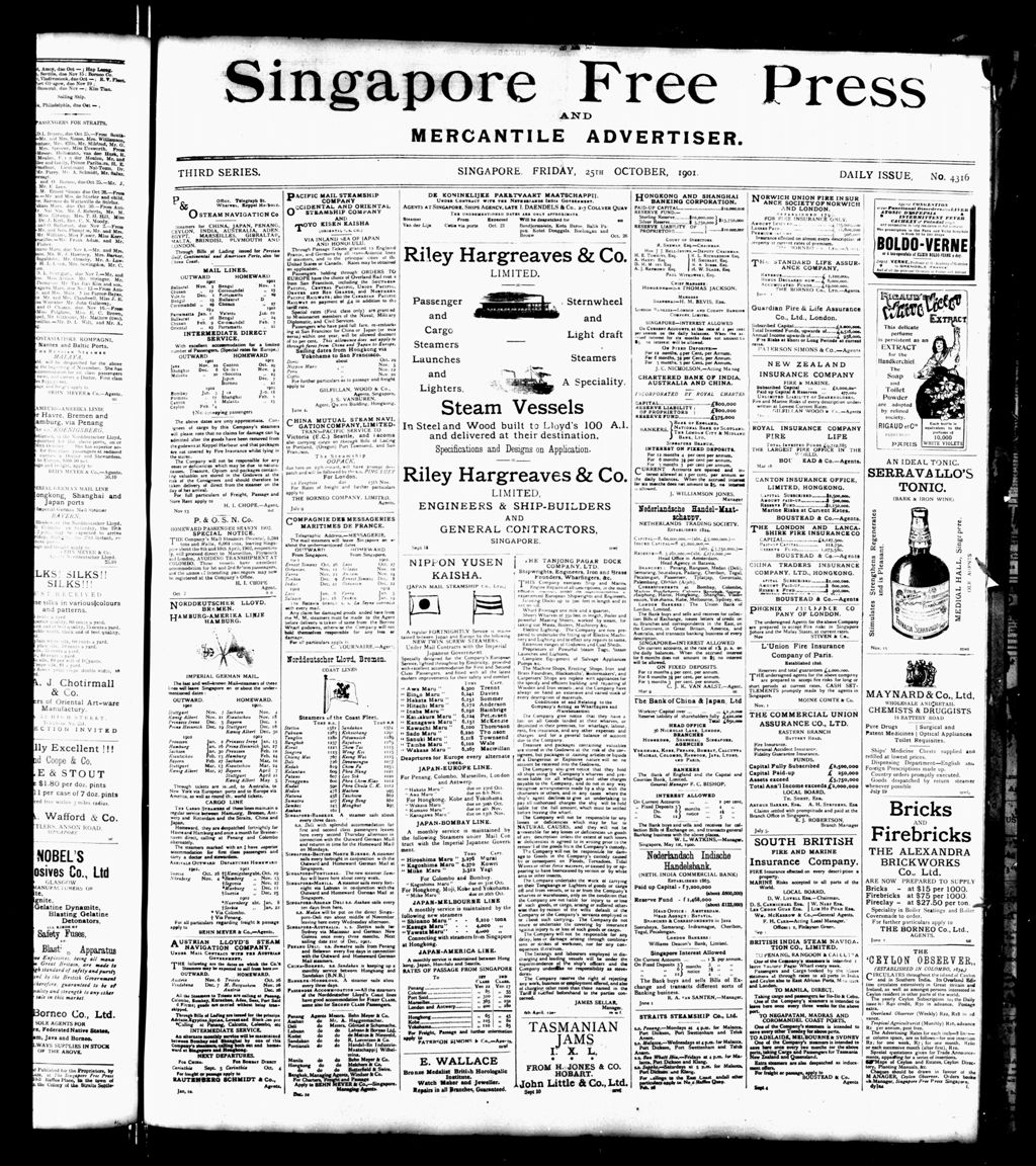 Miniature of Singapore Free Press and Mercantile Advertiser 25 October 1901