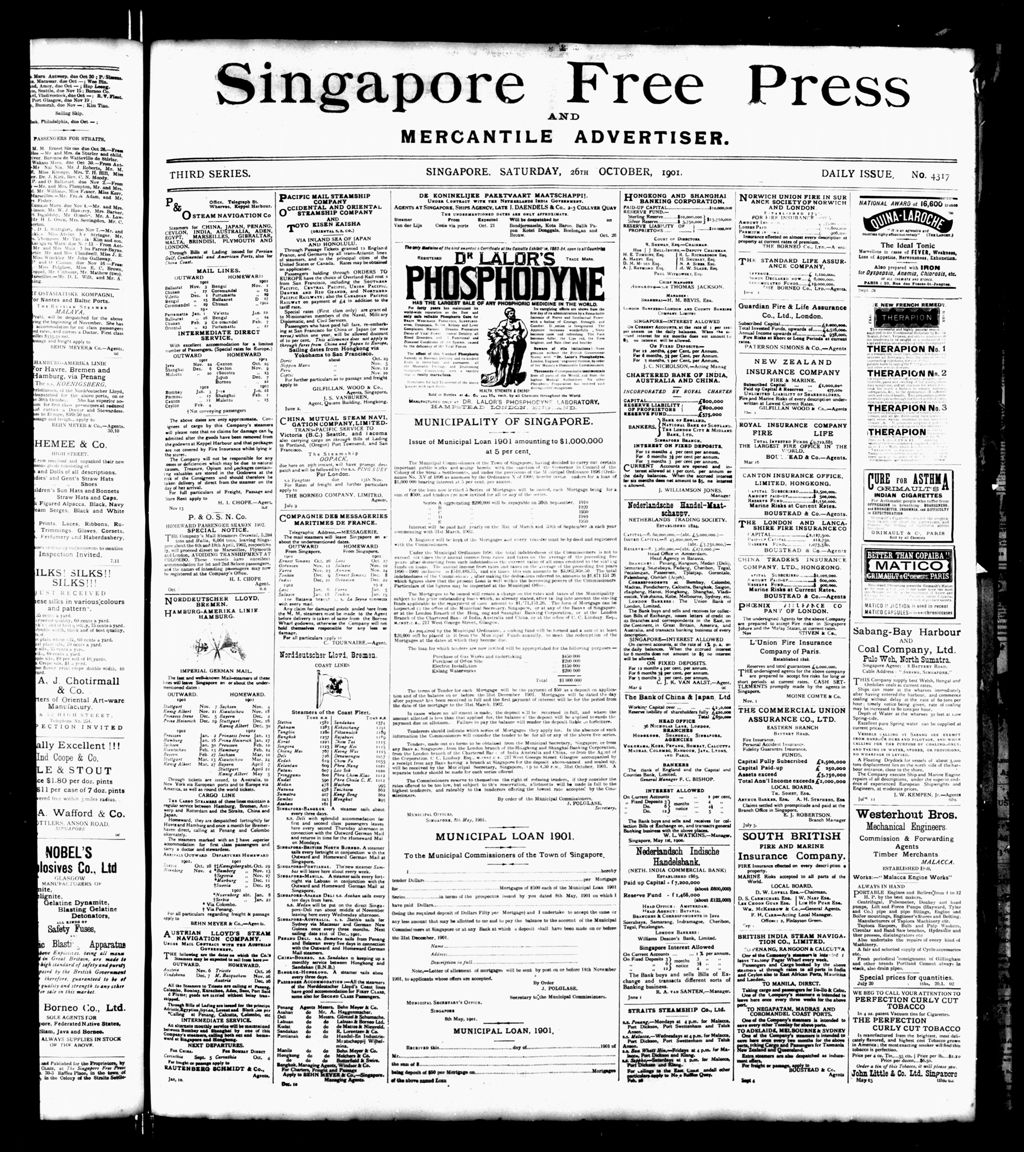 Miniature of Singapore Free Press and Mercantile Advertiser 26 October 1901