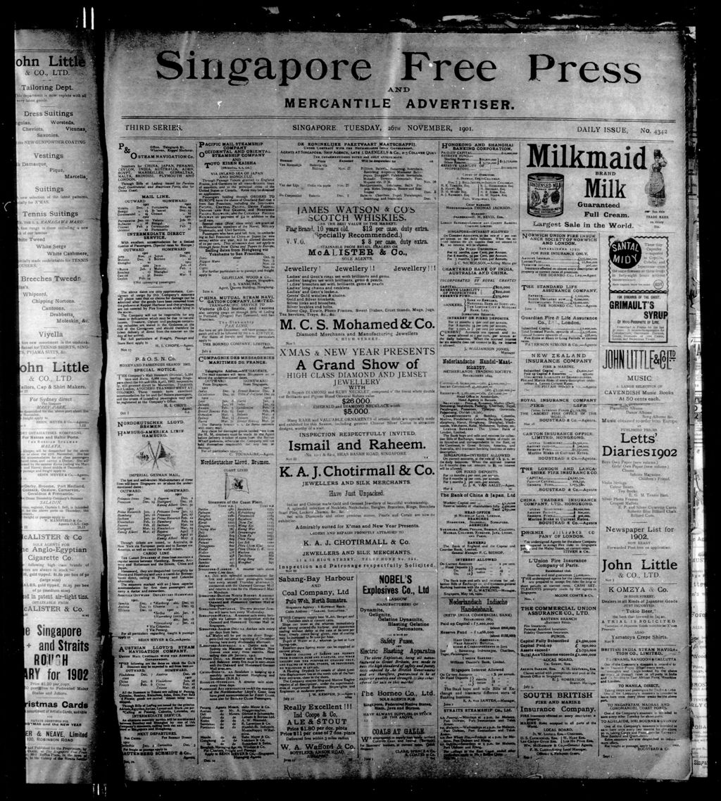 Miniature of Singapore Free Press and Mercantile Advertiser 26 November 1901