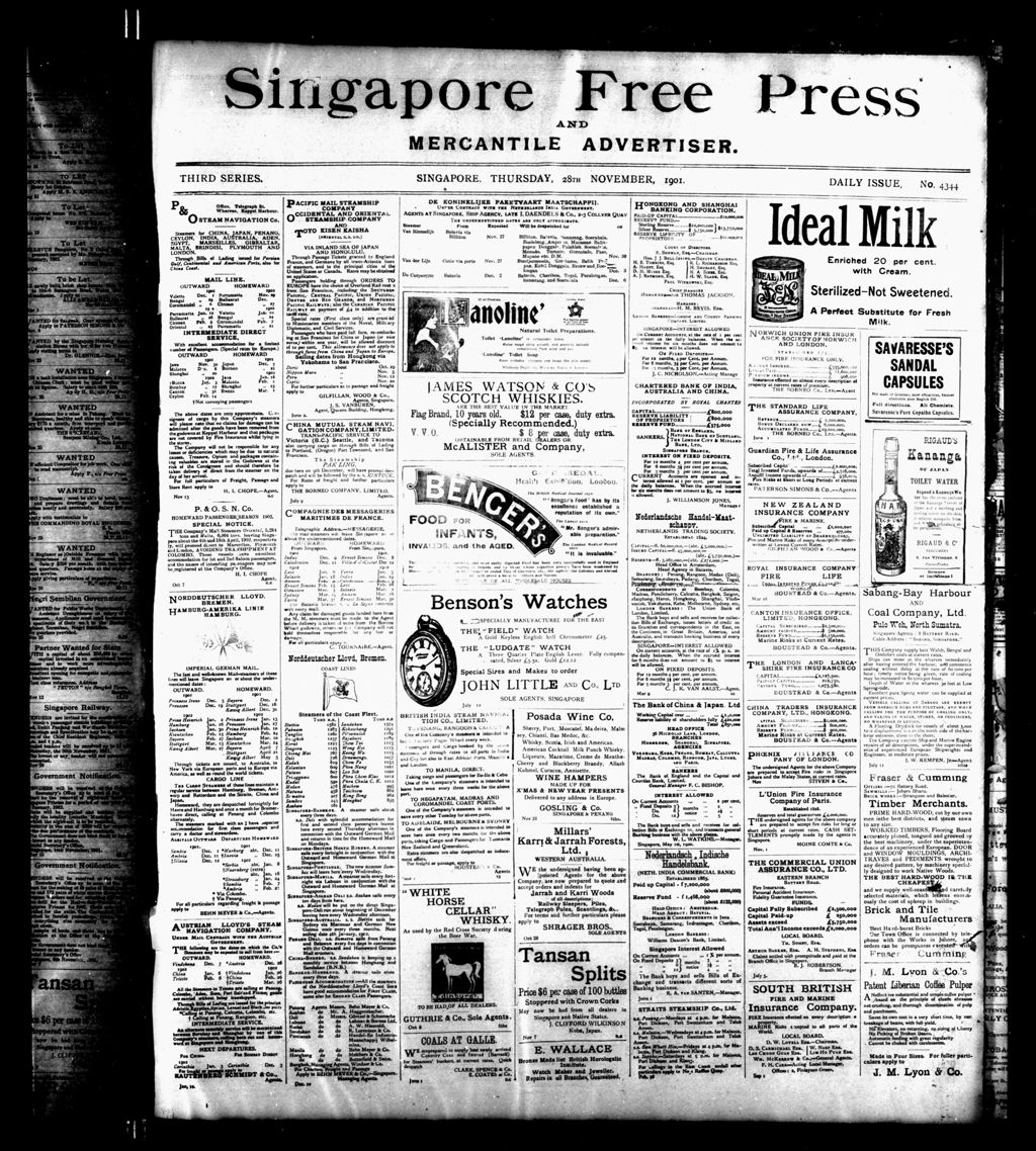 Miniature of Singapore Free Press and Mercantile Advertiser 28 November 1901