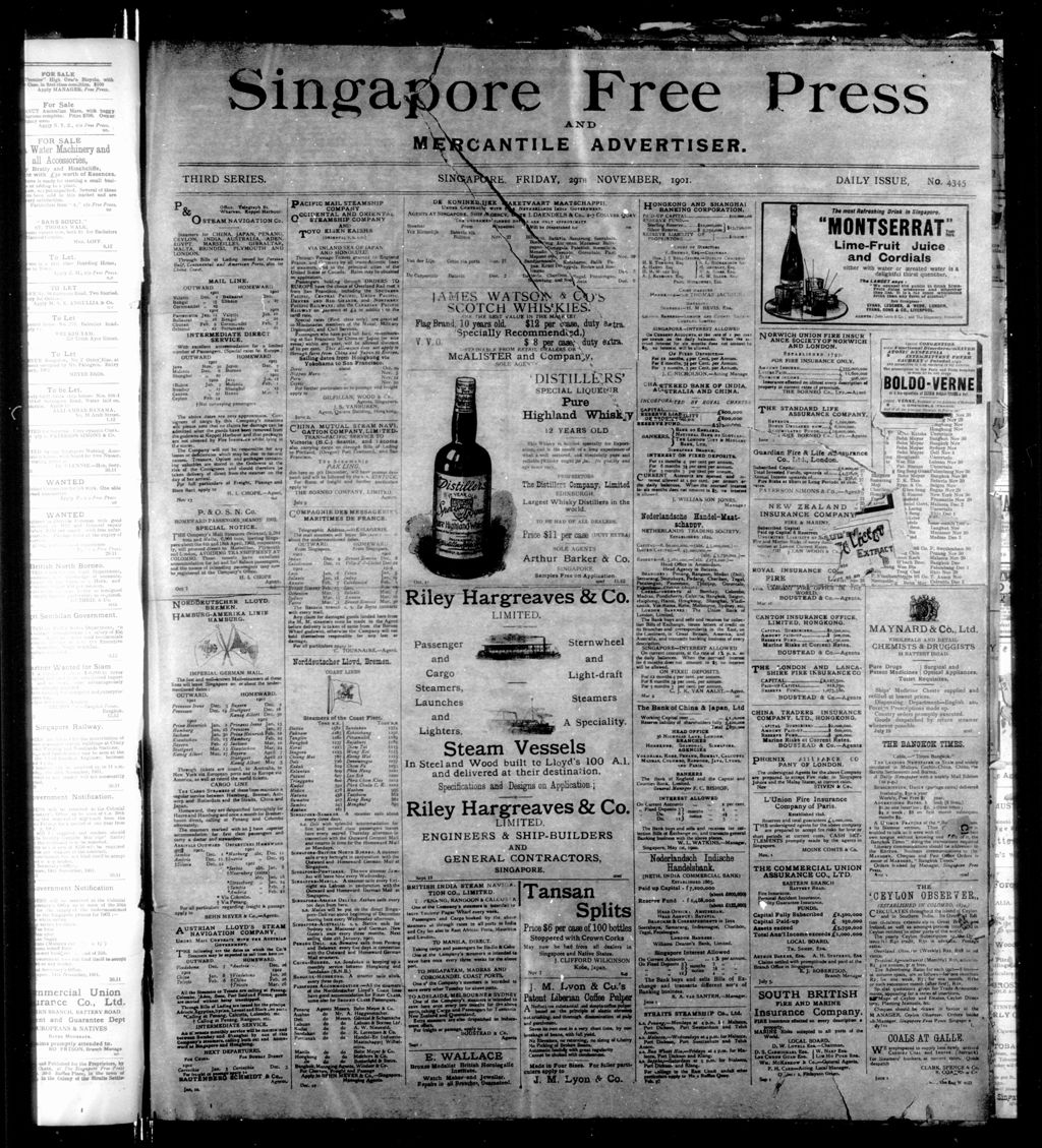 Miniature of Singapore Free Press and Mercantile Advertiser 29 November 1901