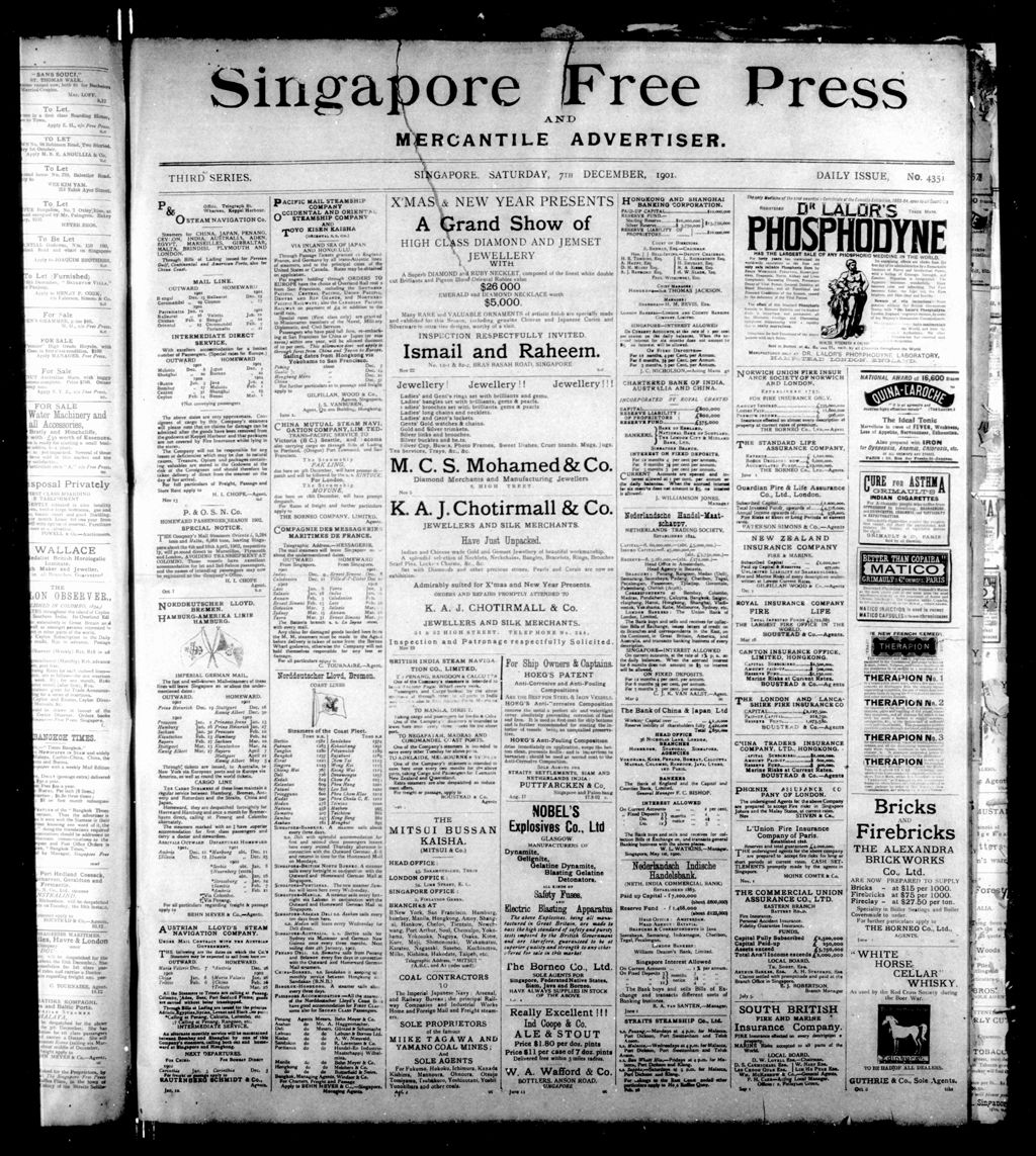 Miniature of Singapore Free Press and Mercantile Advertiser 07 December 1901