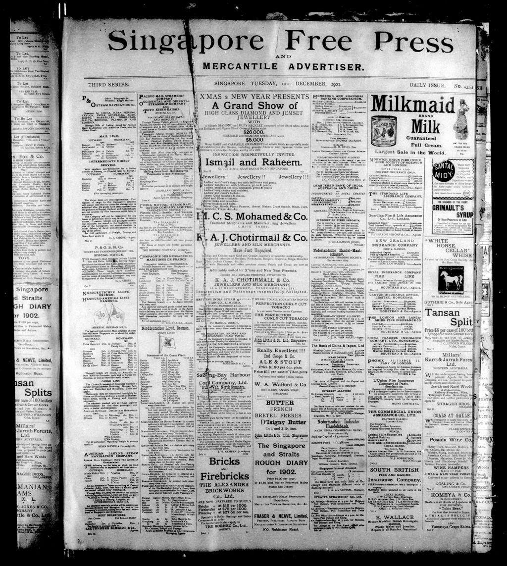 Miniature of Singapore Free Press and Mercantile Advertiser 10 December 1901