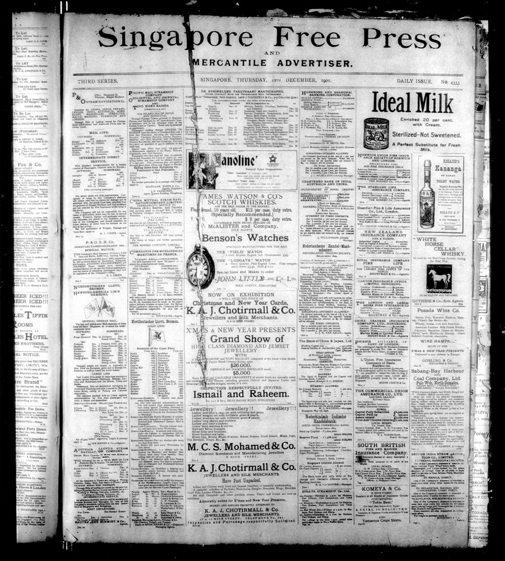 Miniature of Singapore Free Press and Mercantile Advertiser 12 December 1901